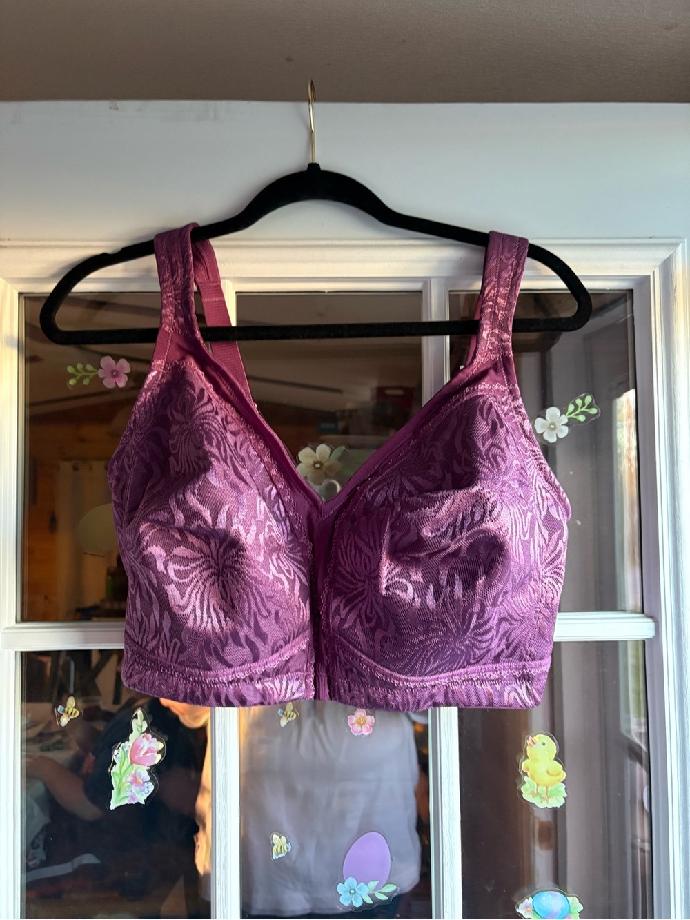 Full-Coverage Floral Lace Bra in Plum - Unbranded